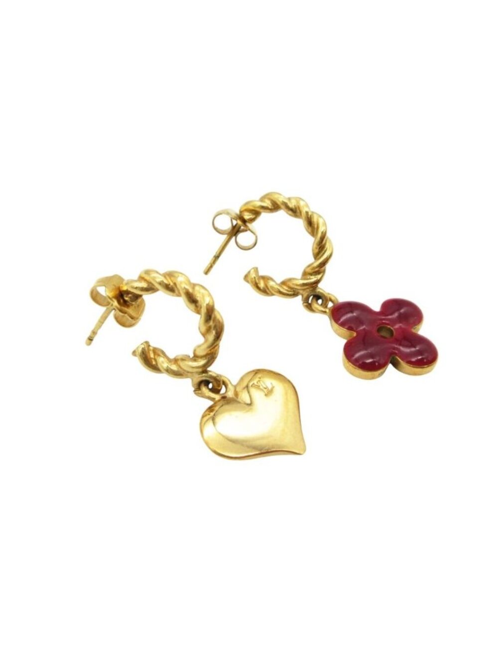 Louis Vuitton Earrings Heart Clover Gold Plated